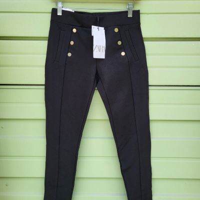 ZARA Black Zara BUTTONS LEGGINGS MIDLE Elastic Waist Size S #6970A DEFECT